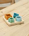 tickit Geometric Shapes Interlocking Puzzle Game - Neutral - Bamboo Wood and Food Grade Silicone Wooden Stacking Toys