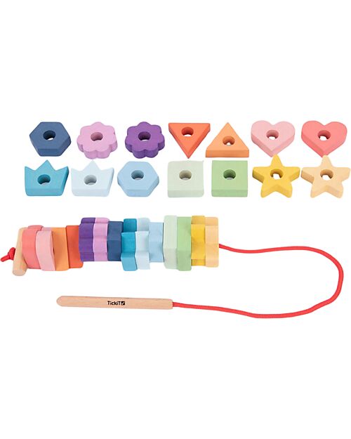 tickit Lacing Shapes - Rainbow - 28 Pieces - Solid Wood - from 18 Months Wooden Stacking Toys