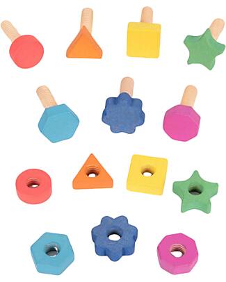 tickit Nuts and Bolts - Rainbow - 28 Pieces - Beech Wood - from 12 Months Wooden Stacking Toys