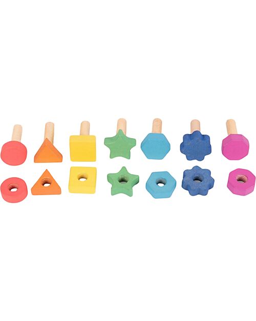 tickit Nuts and Bolts - Rainbow - 28 Pieces - Beech Wood - from 12 Months Wooden Stacking Toys