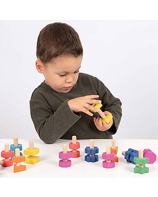 tickit Nuts and Bolts - Rainbow - 28 Pieces - Beech Wood - from 12 Months Wooden Stacking Toys