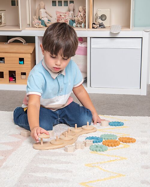 tickit Puzzle Game with Interlocking Gears - Neutral - Bamboo Wood and Food Grade Silicone Wooden Stacking Toys