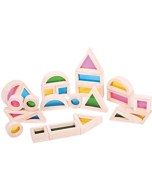 tickit Rainbow Blocks - 24 Blocks and 4 Shapes - in Wood - from 12 Months Wooden Blocks and Construction Sets