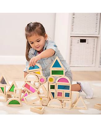 tickit Rainbow Blocks - 24 Blocks and 4 Shapes - in Wood - from 12 Months Wooden Blocks and Construction Sets