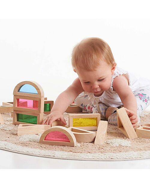 tickit Rainbow Blocks - 24 Blocks and 4 Shapes - in Wood - from 12 Months Wooden Blocks and Construction Sets