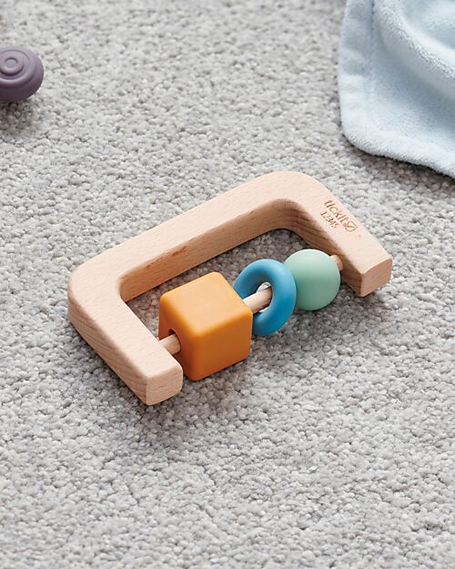 tickit Rattle with Teether - Arch - Neutral - Beech Wood and Food Grade Silicone Wooden Rattles