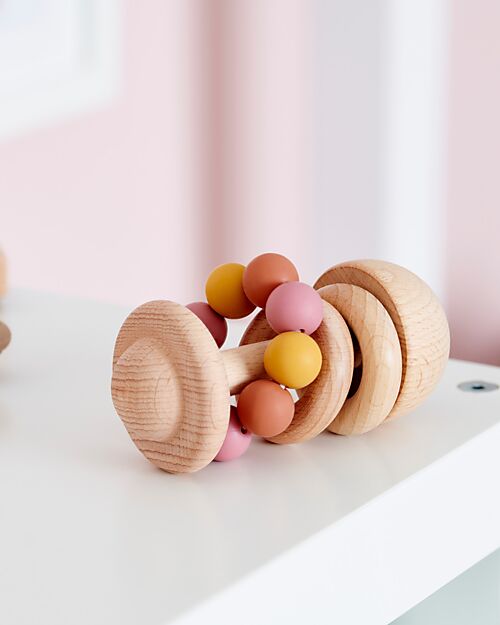 tickit Rattle with Teething Beads - Earth - Beech Wood and Food Grade Silicone Rattles
