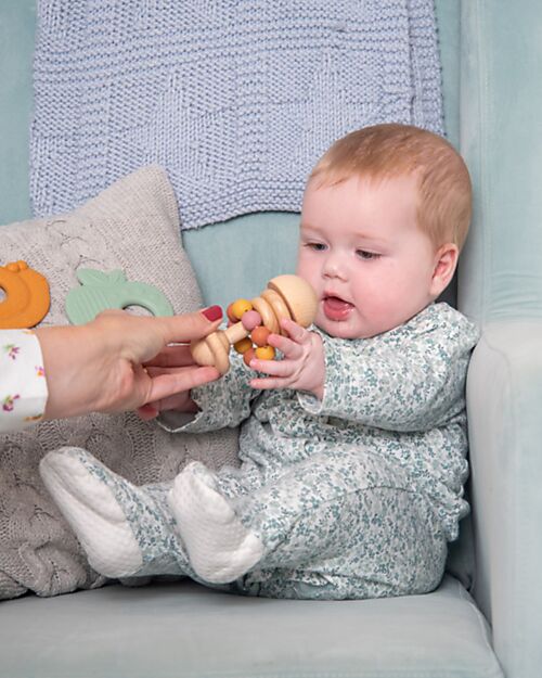 tickit Rattle with Teething Beads - Earth - Beech Wood and Food Grade Silicone Rattles