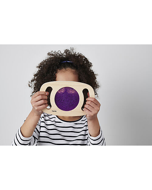 tickit Sensory Toy in FSC Rubber Wood - Easy Hold - with Glitter Panel - Purple - 12m+ Sensory Games_