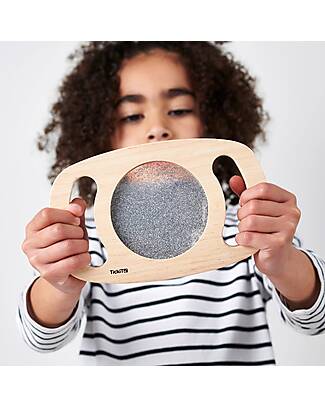 tickit Sensory Toy in FSC Rubber Wood - Easy Hold - with Glitter Panel - Silver - 12m+ Sensory Games_