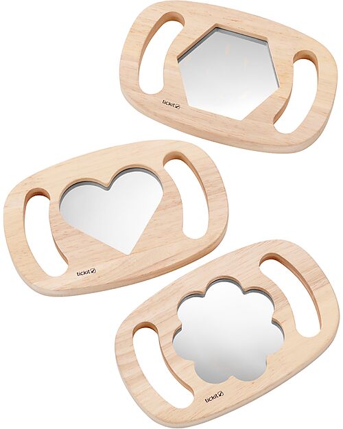 tickit Set of 3 Sensory Toys in FSC Rubber Wood - Mirrors with Shapes - Easy Hold - 12m+ Sensory Games_