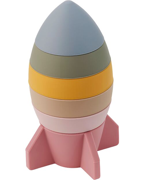 tickit Stackable Sensory Toy Rocket - Pastel Rainbow - Food-Grade Silicone Newborn Toys_