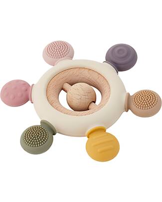 tickit Teether with Rattle - Earth - Food Grade Silicone and Beech Wood Rattles