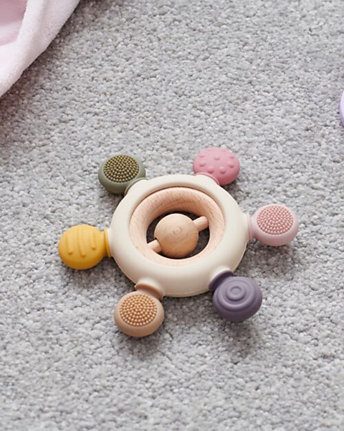 tickit Teether with Rattle - Earth - Food Grade Silicone and Beech Wood Rattles