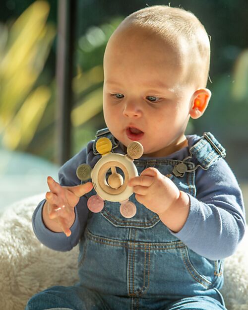 tickit Teether with Rattle - Earth - Food Grade Silicone and Beech Wood Rattles