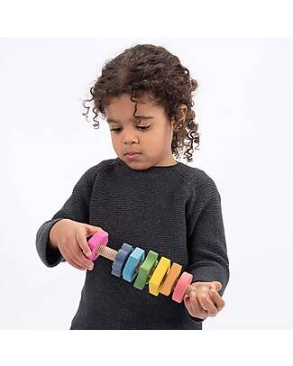 tickit Twister - 1 Bolt and 7 Nuts - Rainbow - Solid Wood - from 18 Months Wooden Stacking Toys
