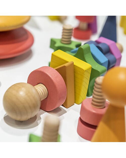 tickit Twister - 1 Bolt and 7 Nuts - Rainbow - Solid Wood - from 18 Months Wooden Stacking Toys
