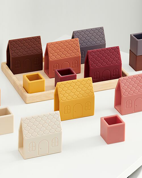 tickit Village Building Blocks - Earth - 16 Pieces - Food Grade Silicone and Natural Bamboo - 0+ Sensory Games_