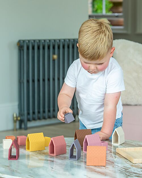 tickit Village Building Blocks - Earth - 16 Pieces - Food Grade Silicone and Natural Bamboo - 0+ Sensory Games_