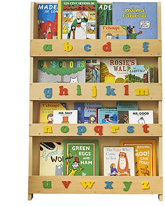 Tidy Books Children’s Front Facing Montessori Wood Bookcase with 3D Alphabet - Natural Lowercase Bookcases
