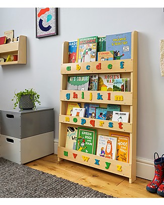 Tidy Books Children’s Front Facing Montessori Wood Bookcase with 3D Alphabet - Natural Lowercase Bookcases