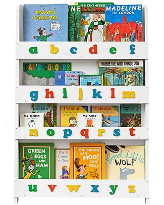 Tidy Books Children’s Front Facing Montessori Wood Bookcase with 3D Alphabet - White Lowercase Montessori Bookcases
