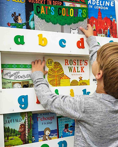 Tidy Books Children’s Front Facing Montessori Wood Bookcase with 3D Alphabet - White Lowercase Montessori Bookcases