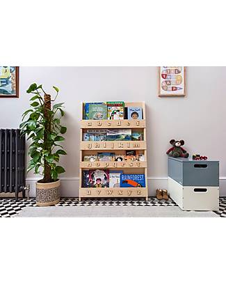 Tidy Books Montessori Frontal Bookcase for Children in Wood - Clear - 3D Lowercase Letters Clear Montessori Bookcases