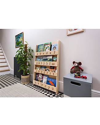 Tidy Books Montessori Frontal Bookcase for Children in Wood - Clear - 3D Lowercase Letters Clear Montessori Bookcases