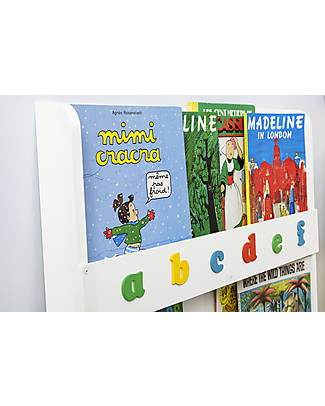 Tidy Books Montessori Frontal Bookcase for Children in Wood - Soft White - 3D Lowercase Colored Letters Montessori Bookcases