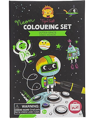 Tiger Tribe Neon Colouring Set, Outer Space - Includes booklet, fluo markers and stickers! Draw And Color
