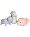 Tikiri 3-in-1 Rattle, Teether, Bath Toy - 3 Pcs Set - My First Ocean - 100% Natural Rubber - GOLS Certified Bath Toys