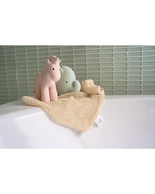 Tikiri 3-in-1 Rattle, Teether, Bath Toy - 3 Pcs Set - My First Safari - 100% Natural Rubber - GOLS Certified Bath Toys