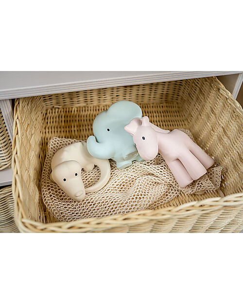 Tikiri 3-in-1 Rattle, Teether, Bath Toy - 3 Pcs Set - My First Safari - 100% Natural Rubber - GOLS Certified Bath Toys