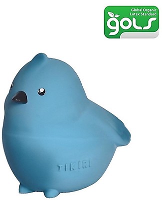 Tikiri 3-in-1 Rattle, Teether, Bath Toy - Bird - Garden Animals - 100% Natural Rubber - GOLS Certified Bath Toys