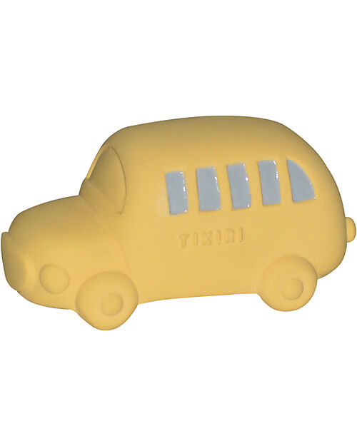 Tikiri 3-in-1 Rattle, Teether, Bath Toy - Bus - Vroom Vroom Friends - Gift Box - 100% Natural Rubber - GOLS Certified Bath Toys