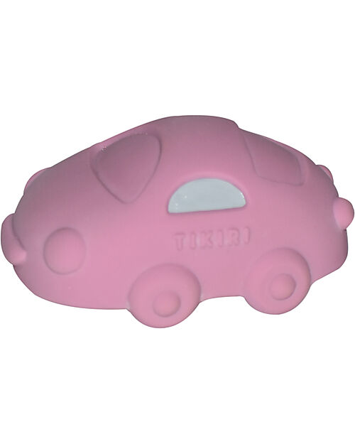 Tikiri 3-in-1 Rattle, Teether, Bath Toy - Car - Vroom Vroom Friends - Gift Box - 100% Natural Rubber - GOLS Certified Bath Toys