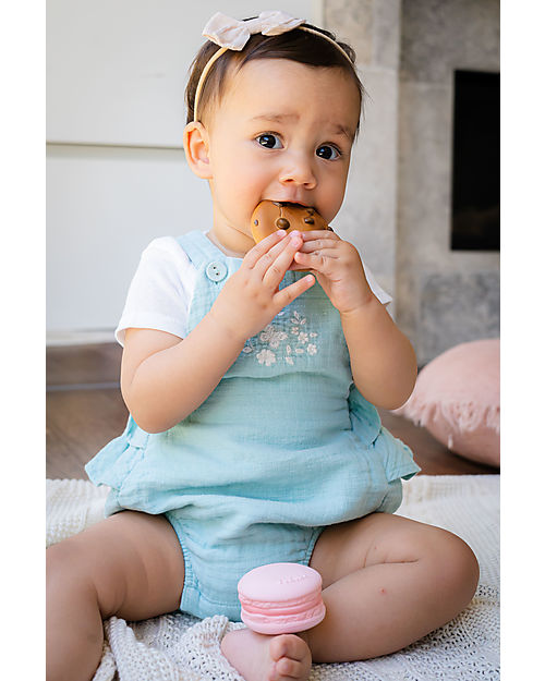 Tikiri 3-in-1 Rattle, Teether, Bath Toy - Cookie - Bakery Items - 100% Natural Rubber - GOLS Certified Teethers