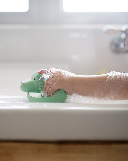 Tikiri 3-in-1 Rattle, Teether, Bath Toy - Crocodile, My First Zoo - 100% Natural Rubber Rattles