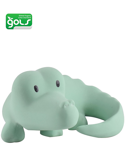 Tikiri 3-in-1 Rattle, Teether, Bath Toy - Crocodile - My First Zoo - Gift Box - 100% Natural Rubber Bath Toys