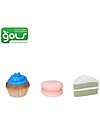 Tikiri 3-in-1 Rattle, Teether, Bath Toy - Cupcake, Cake & Macaroon - 3 Pcs Set - Bakery Items - 100% Natural Rubber - GOLS Certified Teethers