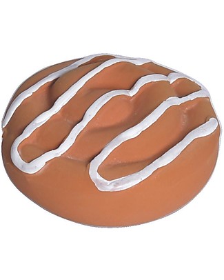 Tikiri 3-in-1 Rattle, Teether, Bath Toy - Danish Pastry - Bakery Items - 100% Natural Rubber - GOLS Certified Bath Toys