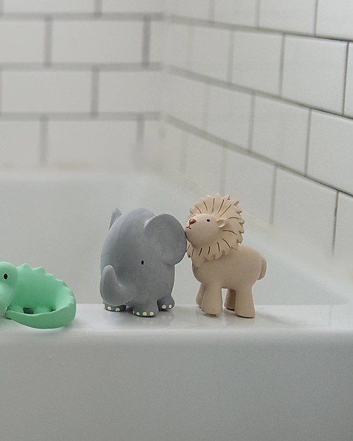 Tikiri 3-in-1 Rattle, Teether, Bath Toy - Elephant, My First Zoo - 100% Natural Rubber Bath Toys