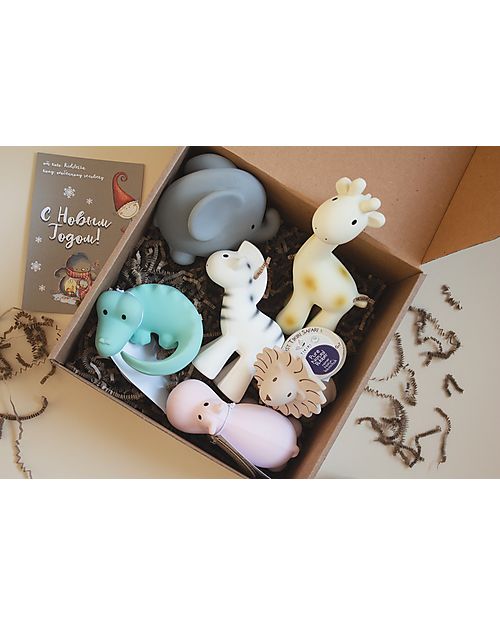 Tikiri 3-in-1 Rattle, Teether, Bath Toy Elephant, My First Zoo - Gift Box - 100% Natural Rubber Bath Toys