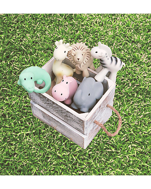 Tikiri 3-in-1 Rattle, Teether, Bath Toy Elephant, My First Zoo - Gift Box - 100% Natural Rubber Bath Toys