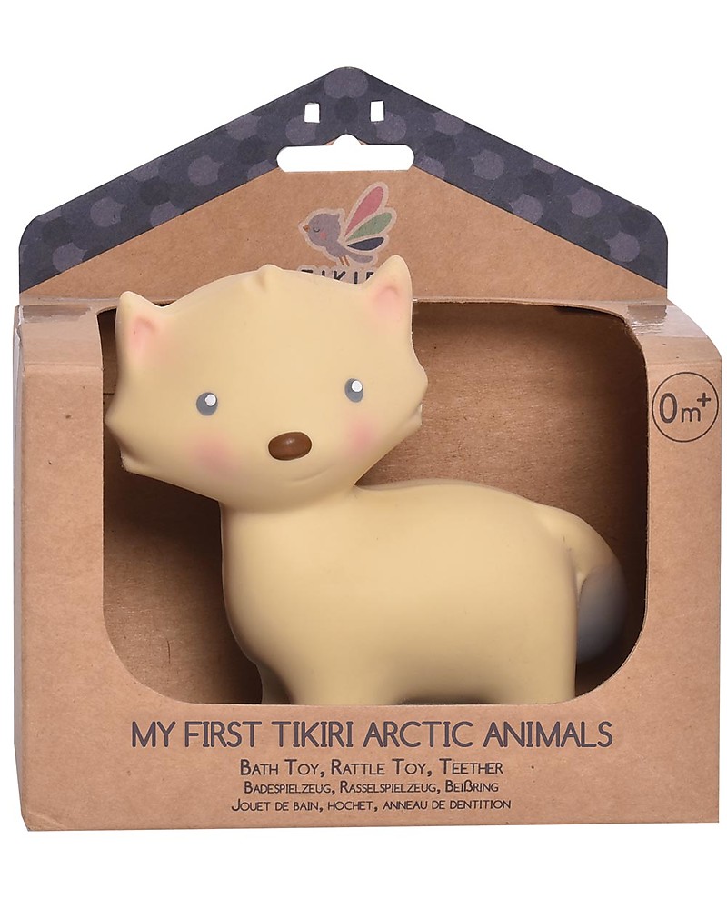 Tikiri 3 In 1 Rattle Teether Bath Toy Fox My First Arctic Animals 100 Natural Rubber Unisex Bambini