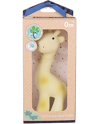 Tikiri 3-in-1 Rattle, Teether, Bath Toy - Giraffe, My First Zoo - Gift Box - 100% Natural Rubber Bath Toys