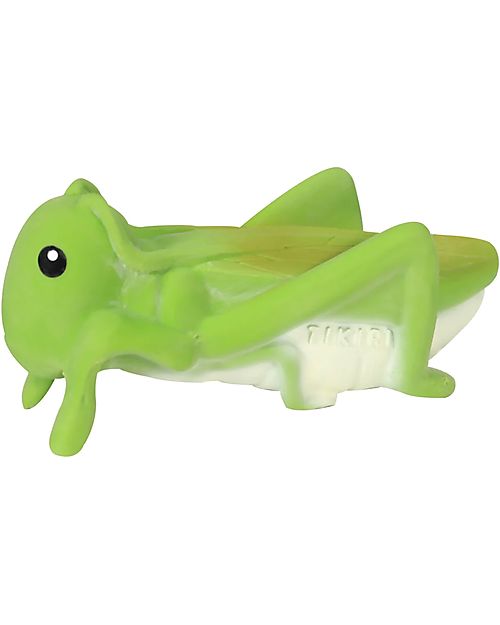 Tikiri 3-in-1 Rattle, Teether, Bath Toy - Grasshopper - Garden Animals - 100% Natural Rubber - GOLS Certified Teethers