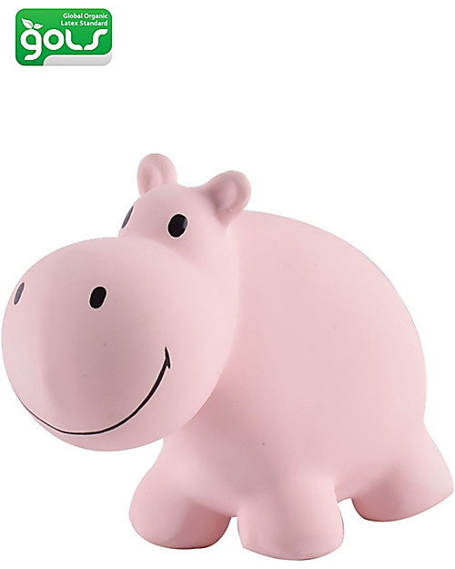 Tikiri 3-in-1 Rattle, Teether, Bath Toy - Hippo, My First Zoo - 100% Natural Rubber Bath Toys