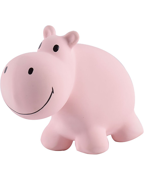 Tikiri 3-in-1 Rattle, Teether, Bath Toy - Hippo, My First Zoo - 100% Natural Rubber Bath Toys